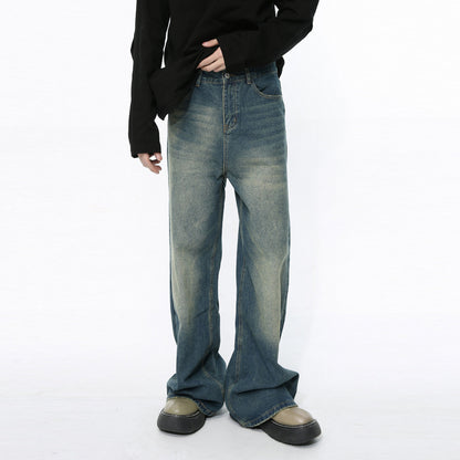 Retro Washed Pattern Simple Straight Casual Jeans