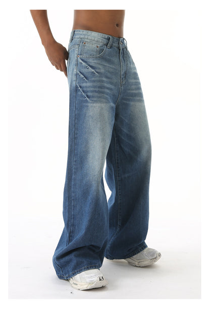 Retro Washed Jeans Loose Straight Wide Leg Pants