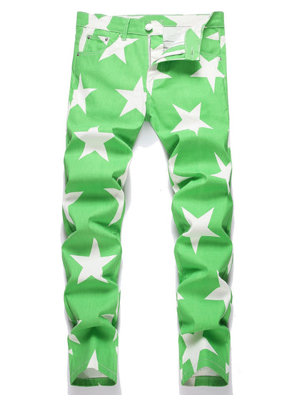 Stretch Washed UNF Raw Denim Fashion Straight Trousers Jeans Men's Pants