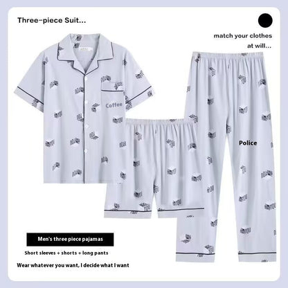 Men's Pajamas Short-sleeved Three-piece Suit