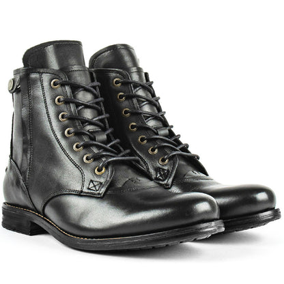 Knight Series Two-tone Side Zipper Leather Boots