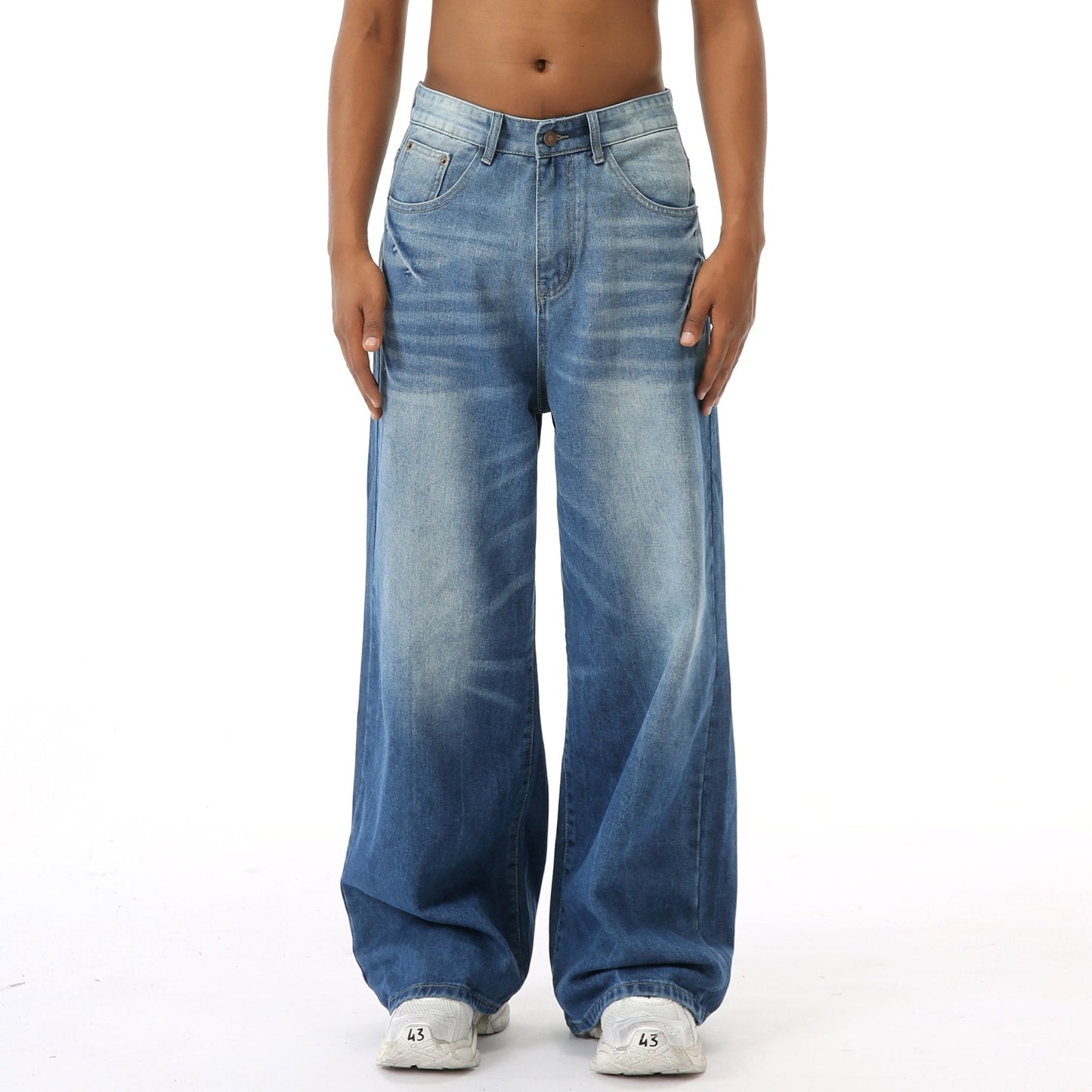 Retro Washed Jeans Loose Straight Wide Leg Pants