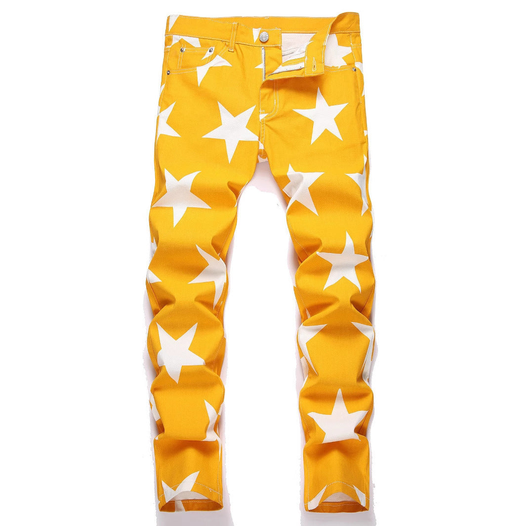 Stretch Washed UNF Raw Denim Fashion Straight Trousers Jeans Men's Pants