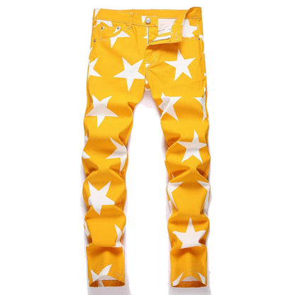 Stretch Washed UNF Raw Denim Fashion Straight Trousers Jeans Men's Pants